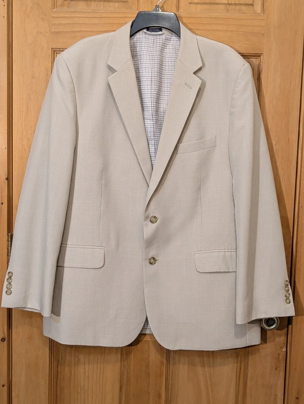 Saddlebred Blazer Men's 46R Beige Cream Polyester 2 Button Sport Coat Jacket